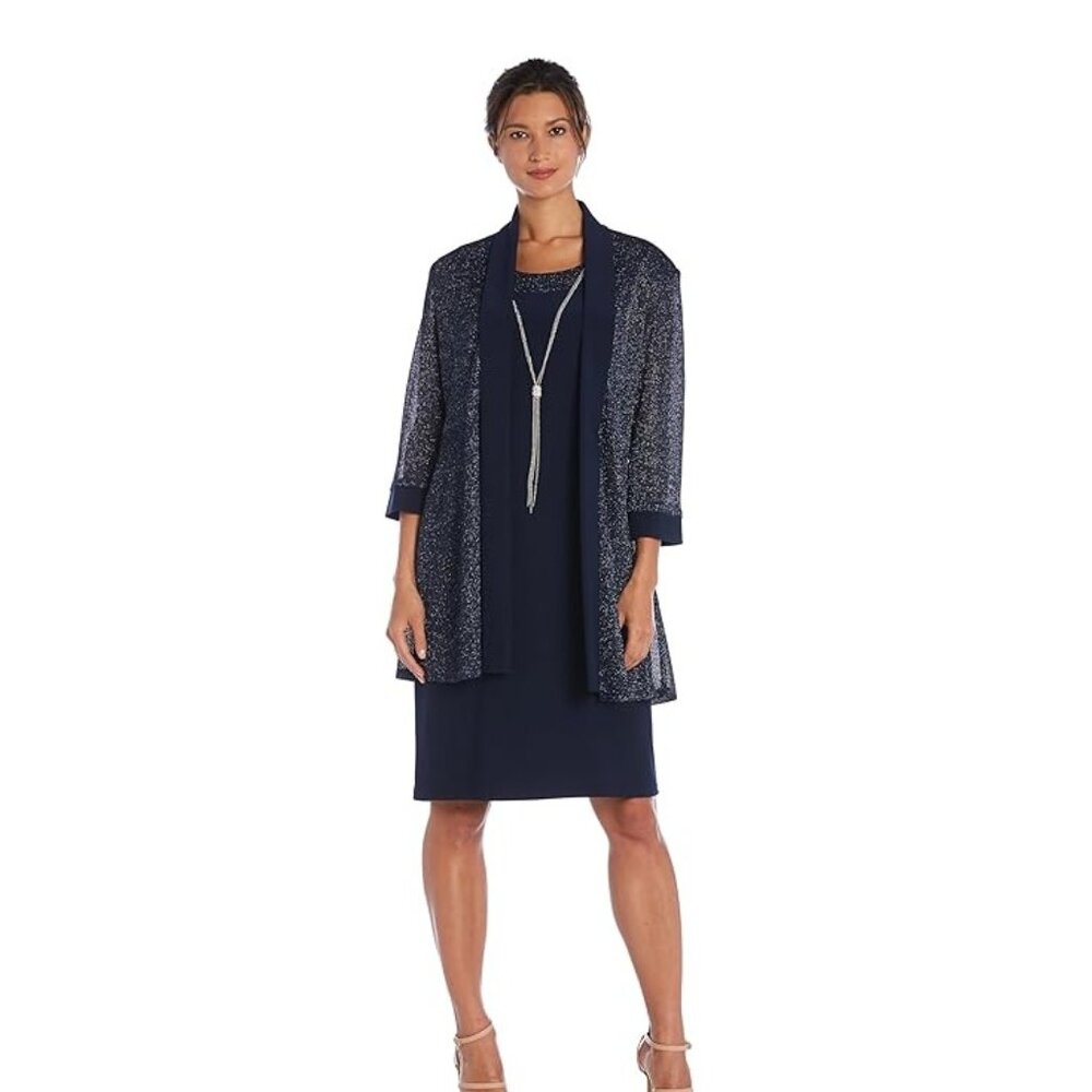 NWT R & M Richards Peacock Blue Dress & Metallic Jacket Set - Size 3X - Formal